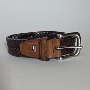 Tommy Hilfiger Mens Brown Braided Belt Faux Leather Sz 36 Preppy Old Money Golf